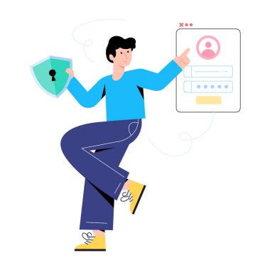 Güvenlik konsepti, adamım şifreyi gir, vektör çizimi basit tasarım