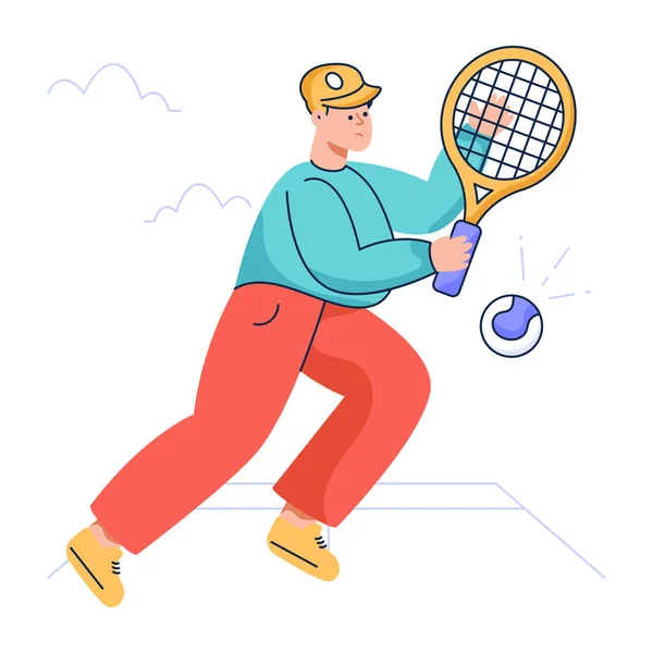 Tennis Speler Man Cartoon Vector Illustratie Grafisch Ontwerp — Stockvector