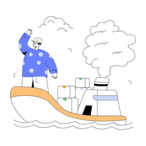 Mann Auf Dem Boot Vektorillustration Einfaches Design — Stockvektor
