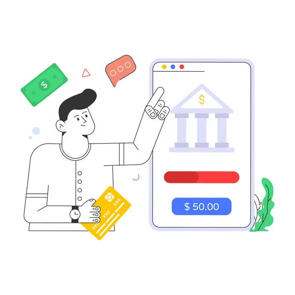 Conceito Bancário Online Ilustração Vetorial Desenho Plano — Vetor de Stock