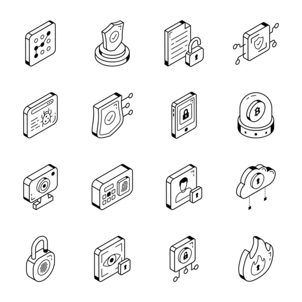 Conjunto Ilustraciones Vectores Con Estilo Concepto Seguridad Informática — Vector de stock