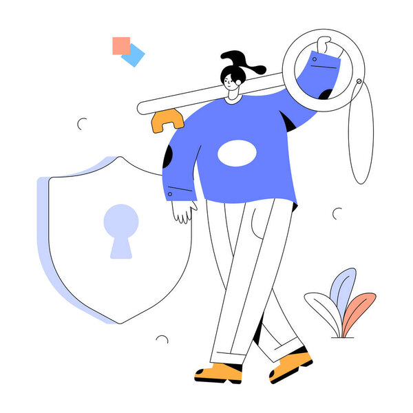человек с ключом, онлайн безопасность, векторная иллюстрация простой дизайн