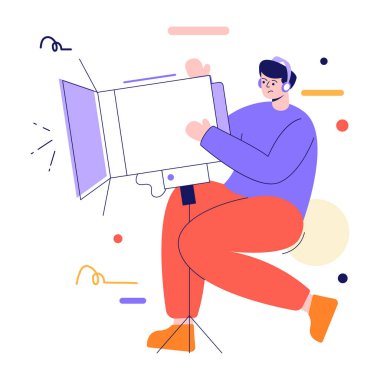 Man holding projektör ışığı, vektör çizimi basit tasarım