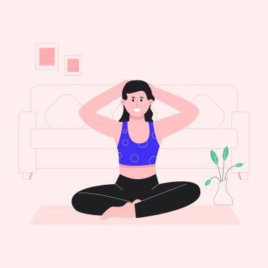 Yoga yapan kadın, vektör çizimi yapıyor.