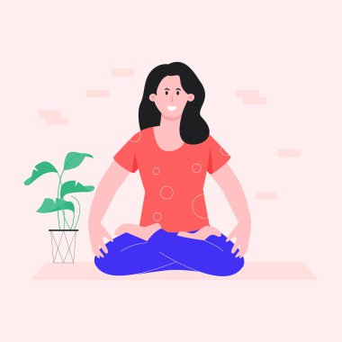 Yoga yapan kadın, vektör çizimi yapıyor.