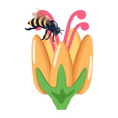 Çiçek vektör simgesi üzerinde arı böceği 