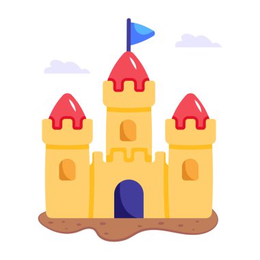 Sahildeki kale kulesi ve deniz vektör çizimi