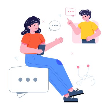 konuşma kabarcıkları vektör illüstrasyon tasarımı ile genç çift