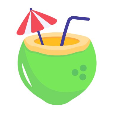 Hindistan cevizi kokteyli ikonu. Beyaz arkaplanda izole edilmiş web tasarımı için plaj içeceği vektör simgeleri izometriği