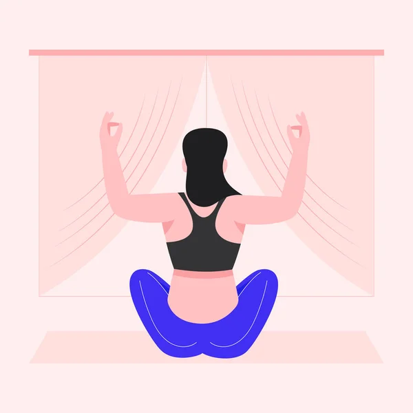 Frau Macht Yoga Übungen Stellt Vektorillustration Auf — Stockvektor