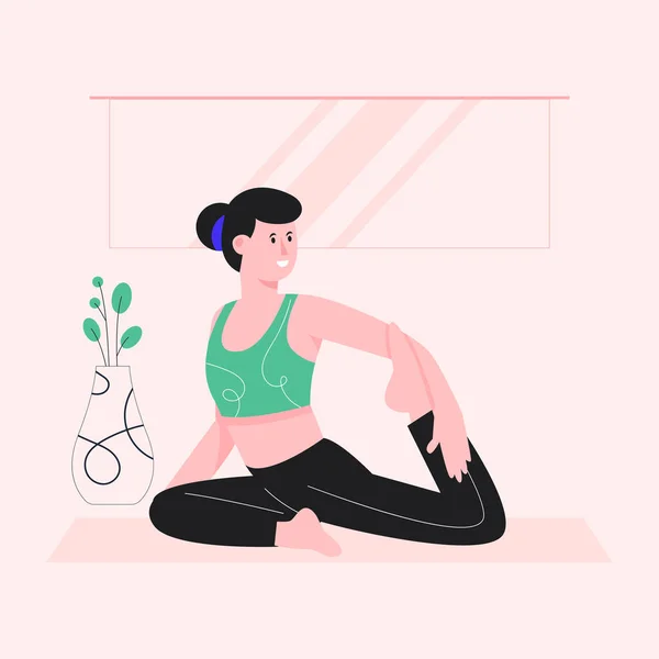 Donna Che Esercizi Yoga Posa Illustrazione Vettoriale — Vettoriale Stock