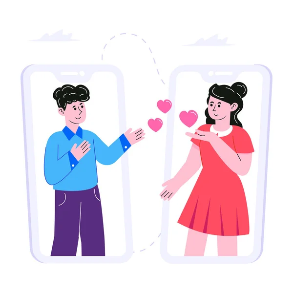 Casal Apaixonado Por Smartphones Ilustração Vetorial —  Vetores de Stock