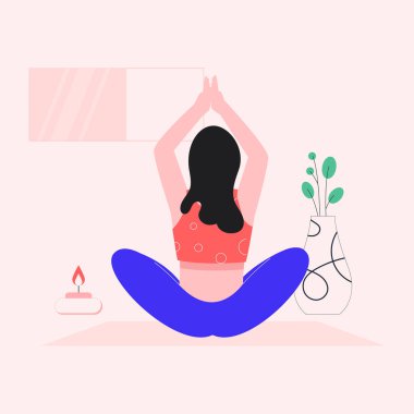 Yoga yapan kadın, vektör çizimi yapıyor.