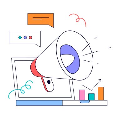 megafon ve dizüstü bilgisayar, vektör illüstrasyonu