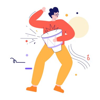 Davullu adam dans ediyor. vektör illüstrasyonu