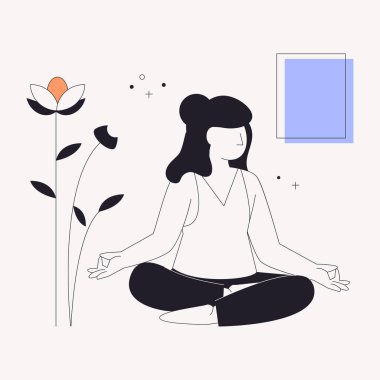 Lotus poz vektör çizim içinde meditasyon kadın