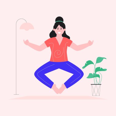 young woman in yoga pose vector illustration