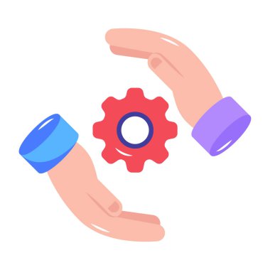 Cog simgesi olan eller. vektör illüstrasyonu