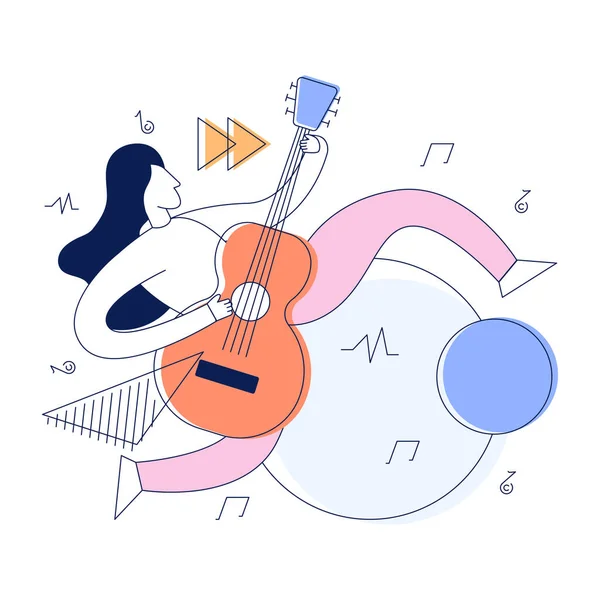 Concepto Música Mujer Con Diseño Ilustración Vector Guitarra — Vector de stock