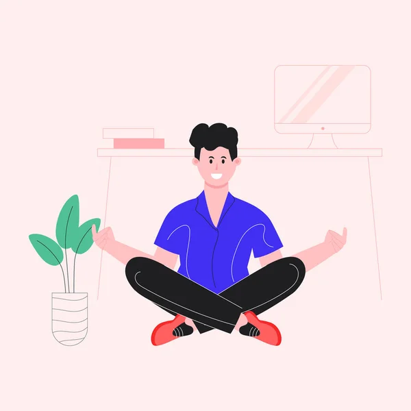 Mann Sitzt Auf Dem Boden Und Meditiert Vektorillustration — Stockvektor