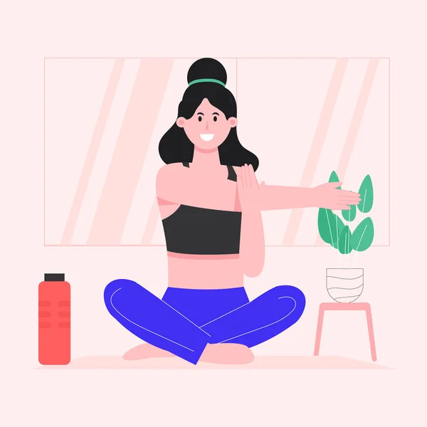 Frau Macht Yoga Übungen Vektorillustration — Stockvektor