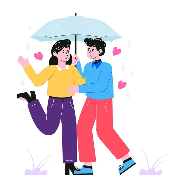 Casal Com Design Ilustração Vetorial Guarda Chuva —  Vetores de Stock