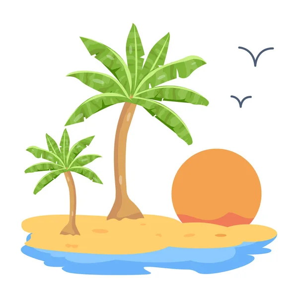 Praia Verão Com Palmeiras Desenho Ilustração Vetorial Areia — Vetor de Stock