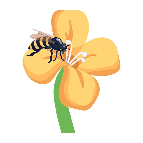 Abeille Avec Illustration Vectorielle Fleur Jaune — Image vectorielle