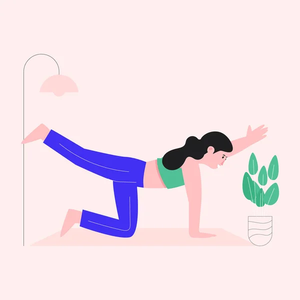 Frau Macht Yoga Übungen Vektorillustration — Stockvektor