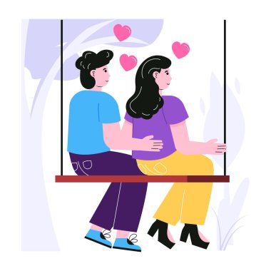 Birbirine aşık çiftler bankta oturuyor. vektör illüstrasyonu