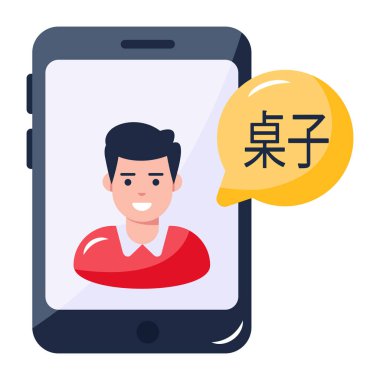 Akıllı telefondaki adam Çince konuşuyor, vektör çizimi basit tasarım.