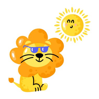 Güneşli sevimli çizgi film aslanı. 