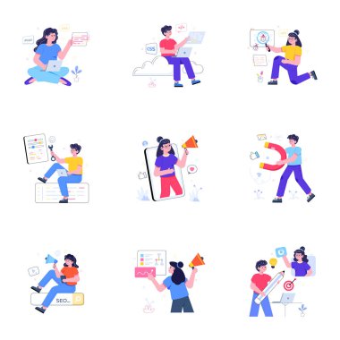 Web geliştirme, seo ve pazarlamanın vektör simgeleri