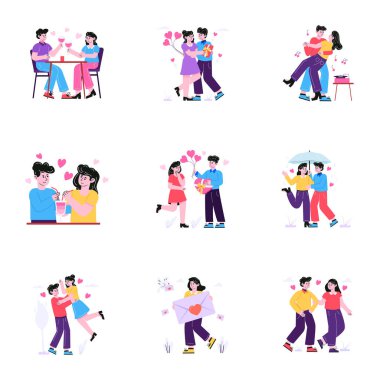 Aşık sevimli romantik bir çift. vektör illüstrasyonu.