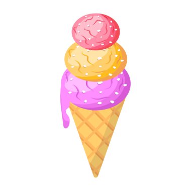 Çikolatalı ve çilekli dondurma külahı. vektör illüstrasyonu