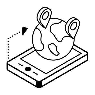 GPS navigasyon vektör çizimine sahip akıllı telefon