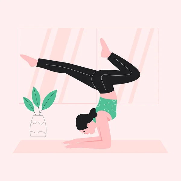 Vrouw Doen Yoga Oefeningen Vector Illustratie — Stockvector