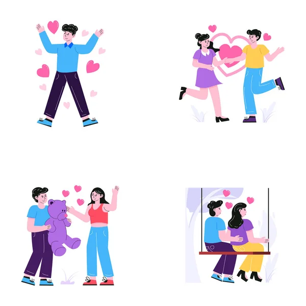 Ensemble Couple Heureux Amoureux Illustration Vectorielle — Image vectorielle
