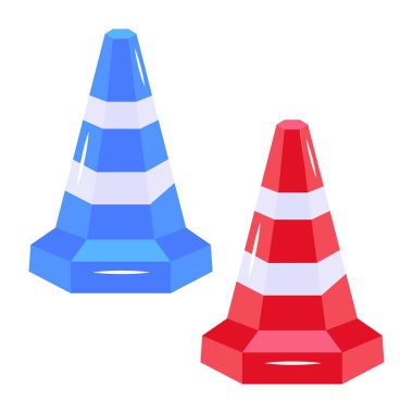 Beyaz arkaplanda trafik konileri izole edildi