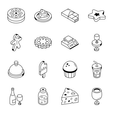 Yiyecek ve içecek sembollerinin vektör çizimi