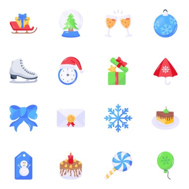 Noel ve yeni yıl ikonları hazır. Basit resimleme 