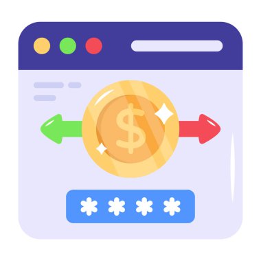 Dolar ve oklarla ödemenin düz simgesi