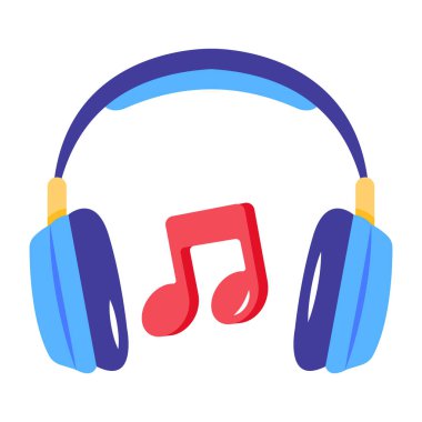 Kulaklıklar ve nota simgesi. Web tasarımı için kulaklık vektör simgelerinin düz çizimi