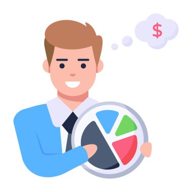 Pasta grafiği düz tasarım tarzına sahip iş adamı