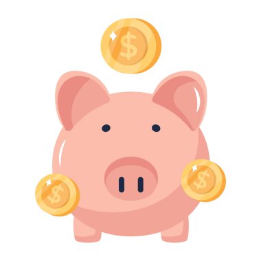 Sikke vektör illüstrasyon tasarımlı domuz kumbarası