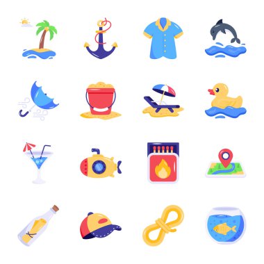 Sahil ve seyahat simgeleri ayarlandı