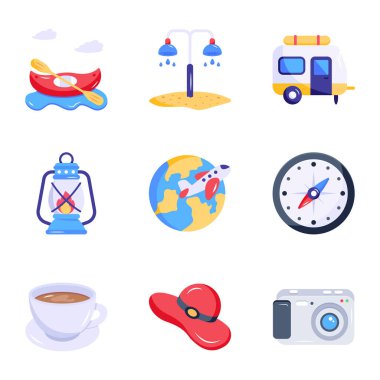 seyahat ve tatil simgeleri ayarlandı. vektör illüstrasyonu