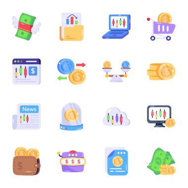 Web tasarımı için vektör para simgeleri kümesi