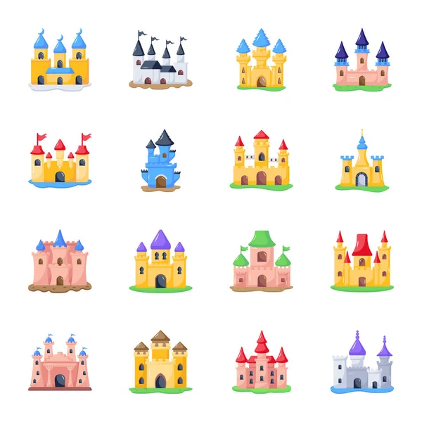 Burgsymbole Gesetzt Karikatur Mittelalterlicher Gebäude — Stockvektor