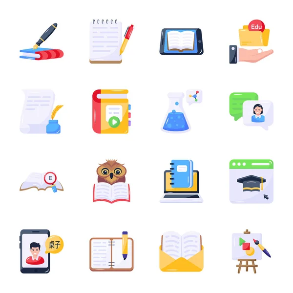 Educación Aprendizaje Vector Iconos Conjunto Diseño Ilustración Plana — Vector de stock